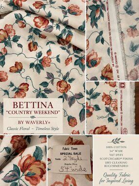 Waverly Bettina Country Weekend Floral Fabric 2 7/8 Yards 54" Wide Vintage Decor